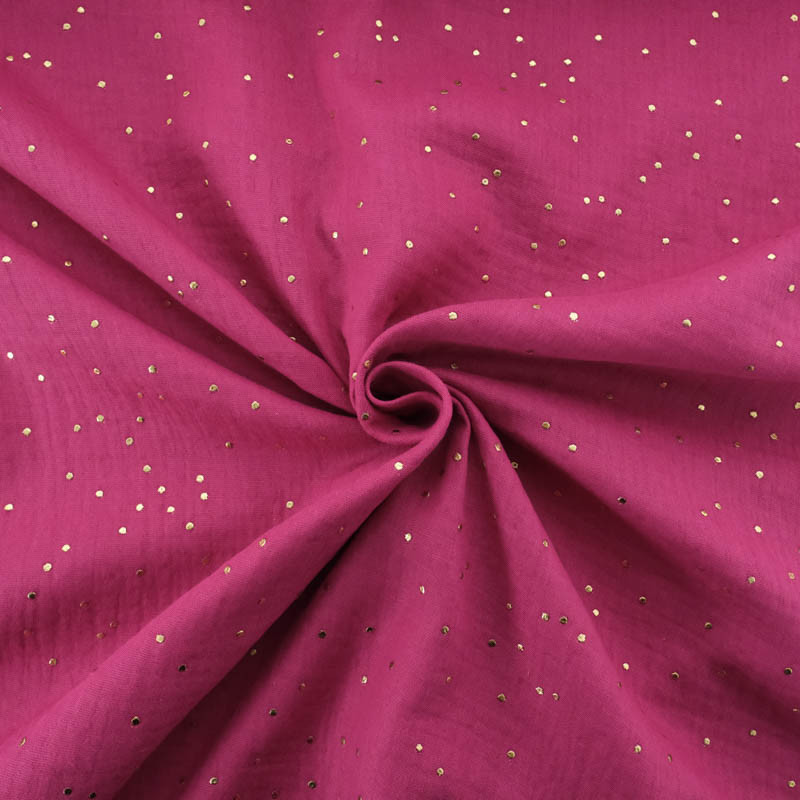 Double Gaze Pois Dorés Framboise - Maison Klem