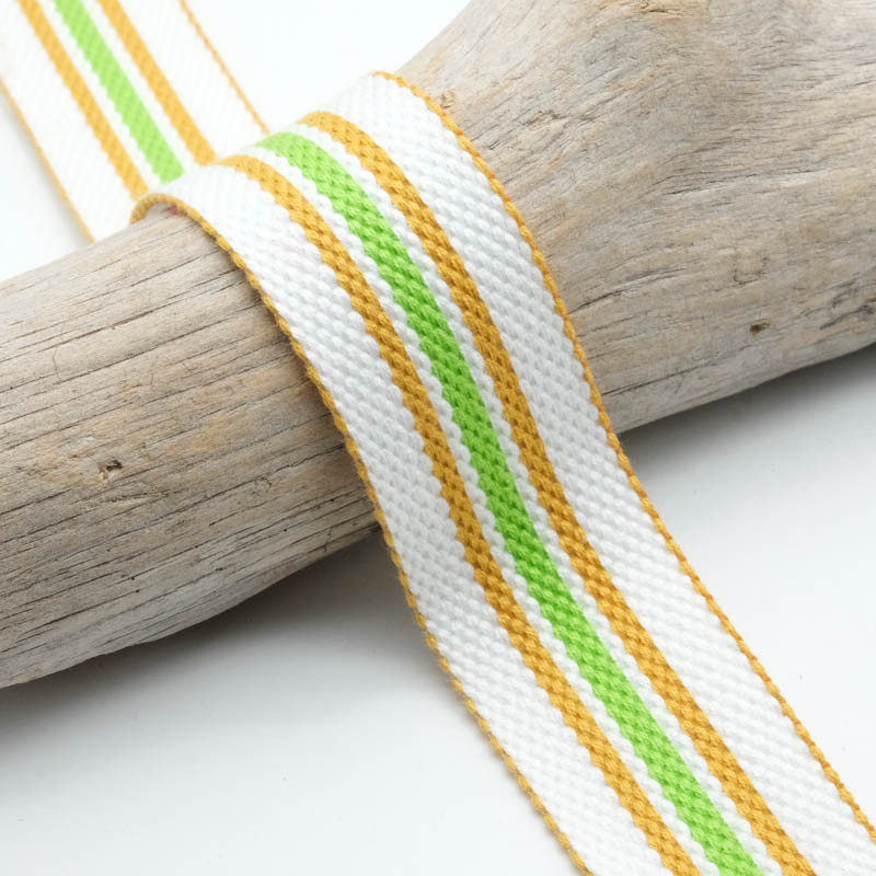 Sangle Coton 30mm Rayures Moutarde Blanc Vert Fluo - Maison Klem