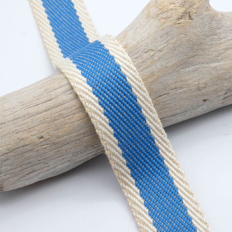 Sangle Coton Effet Lin Rayure Bleu 30mm - Maison Klem