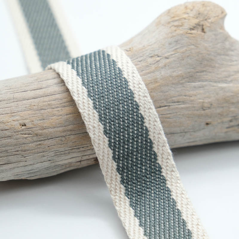 Sangle Coton Effet Lin Rayure Gris 30mm - Maison Klem