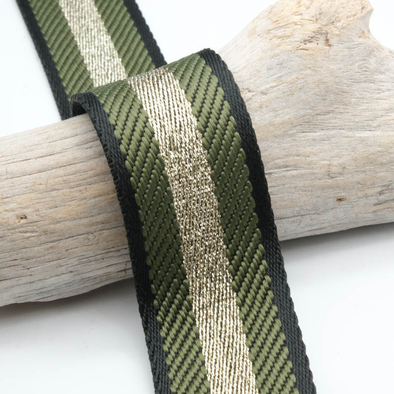 Sangle Lurex Chevrons Kaki 38 mm - Maison Klem
