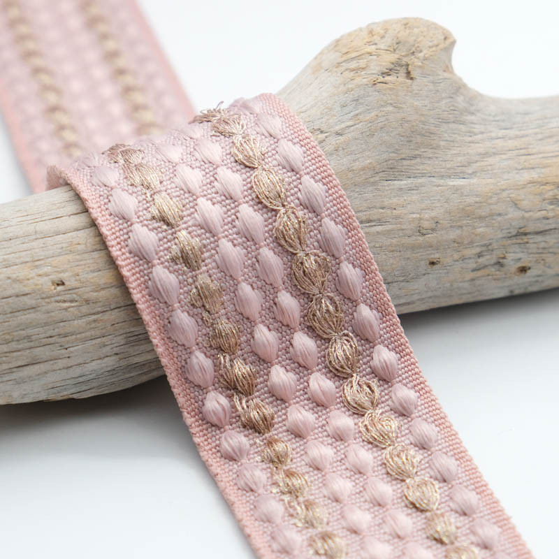 Sangle Fantaisie Petits Losanges Brodés Rose Poudré 50mm - Maison Klem
