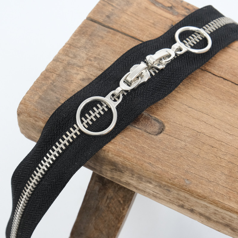 Fermeture Double Curseur Cercle Argent Noir - Maison Klem