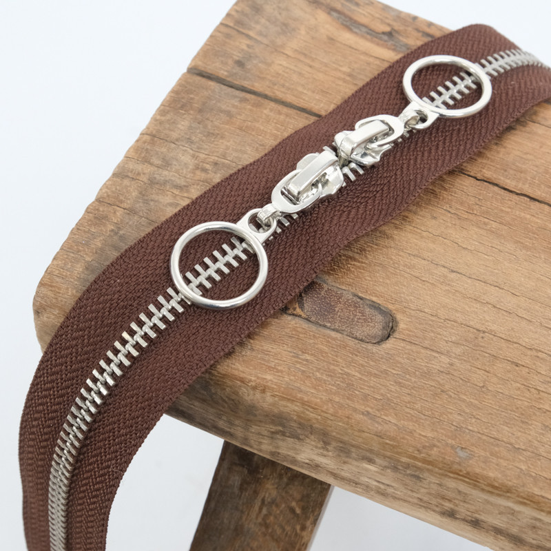 Fermeture Double Curseur Cercle Argent Marron - Maison Klem