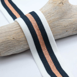 Flat Navy Blue and Copper Striped Elastic Band, 38 mm