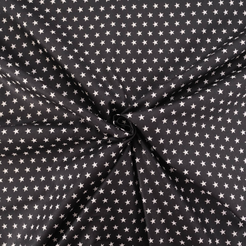 Popeline De Coton Etoiles Blanches Sur Fond Noir - Maison Klem