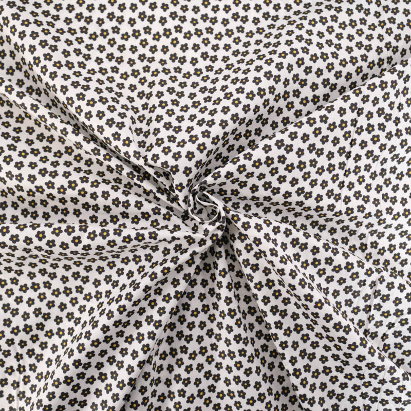 Popeline De Coton à Fleurs Noires Sur Fond Blanc - Maison Klem
