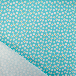 Popeline de Coton à Fleurs Turquoise - Maison Klem