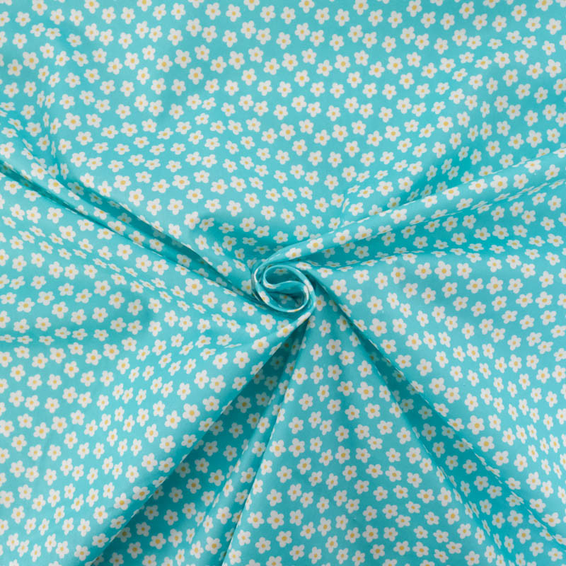 Popeline de Coton à Fleurs Turquoise - Maison Klem