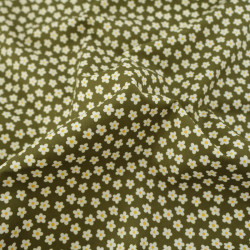 Popeline de Coton à Fleurs Kaki - Maison Klem