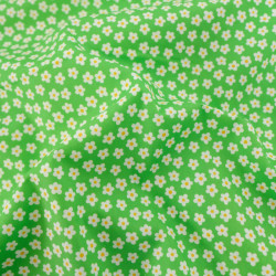 Popeline de Coton à Fleurs Blanches Sur Fond Vert - Maison Klem