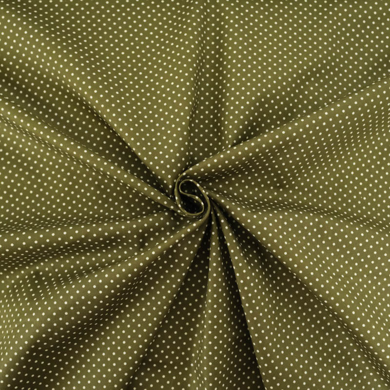 Popeline De Coton Mini Pois Kaki - Maison Klem