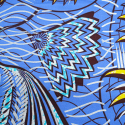 Tissu Wax Bleu Motif Jaune Argent Lurex - Maison Klem