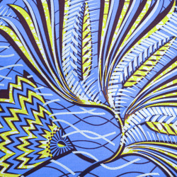 Tissu Wax Bleu Motif Jaune Argent Lurex - Maison Klem