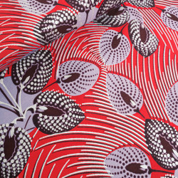 Tissu Wax Rouge Motif Parme Lurex - Maison Klem