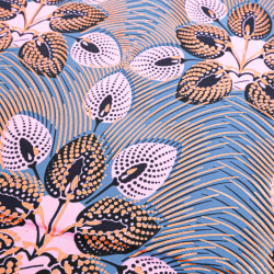 Tissu Wax Gris Rose Motif Orange Lurex - Maison Klem