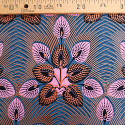 Tissu Wax Gris Rose Motif Orange Lurex - Maison Klem