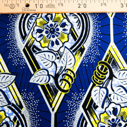 Tissu Wax Bleu Jaune Motif Argent Lurex - Maison Klem