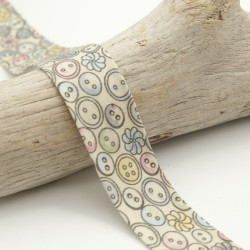 Biais Imprimé 25MM Boutons Fond Beige - Maison Klem