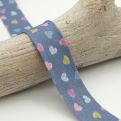 25MM Printed Bias Tape Love Blue Denim