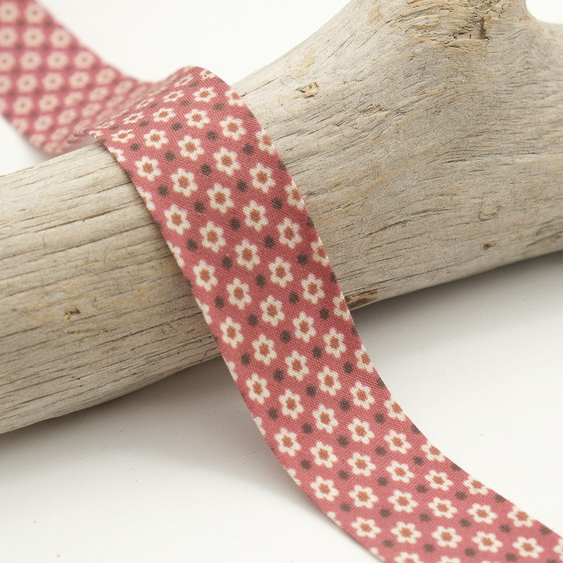 Biais Imprimé 25MM Fleuri Rose - Maison Klem