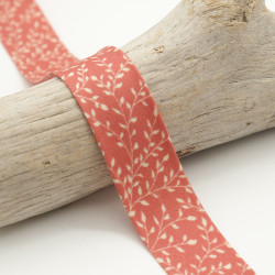 Biais Imprimé 25MM Feuillage Brique - Maison Klem