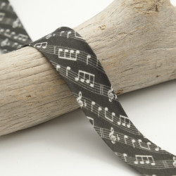 25MM Printed Bias Tape Music Notes Black
