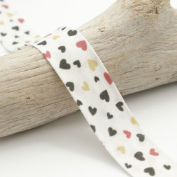 25MM Printed Bias Tape White Heart