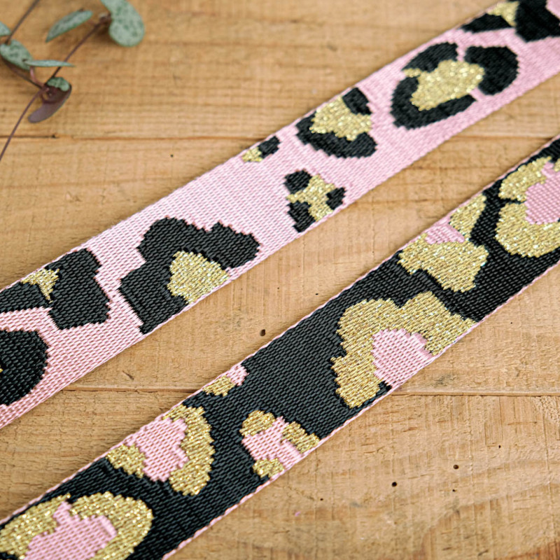 Sangle Motif Léopard Lurex Rose - Maison Klem