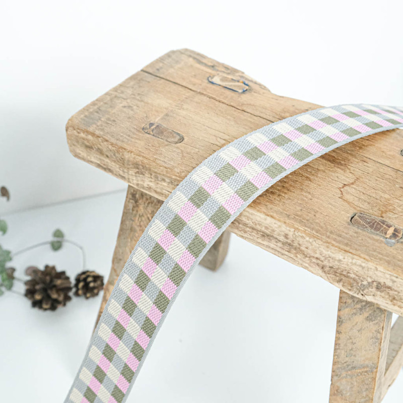 Sangle Quadrillage Coloré Rose - Maison Klem