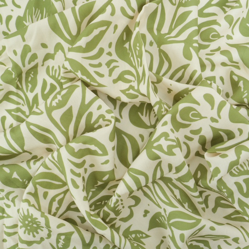 Popeline de Viscose Imprimée Boho Vert - Maison Klem