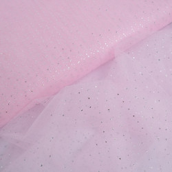 Tulle Souple Rose Petits Pois Dorés - Maison Klem