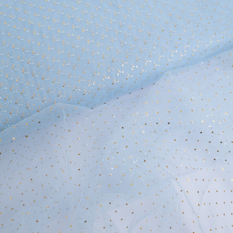 Tulle Souple Bleu Petits Pois Dorés - Maison Klem