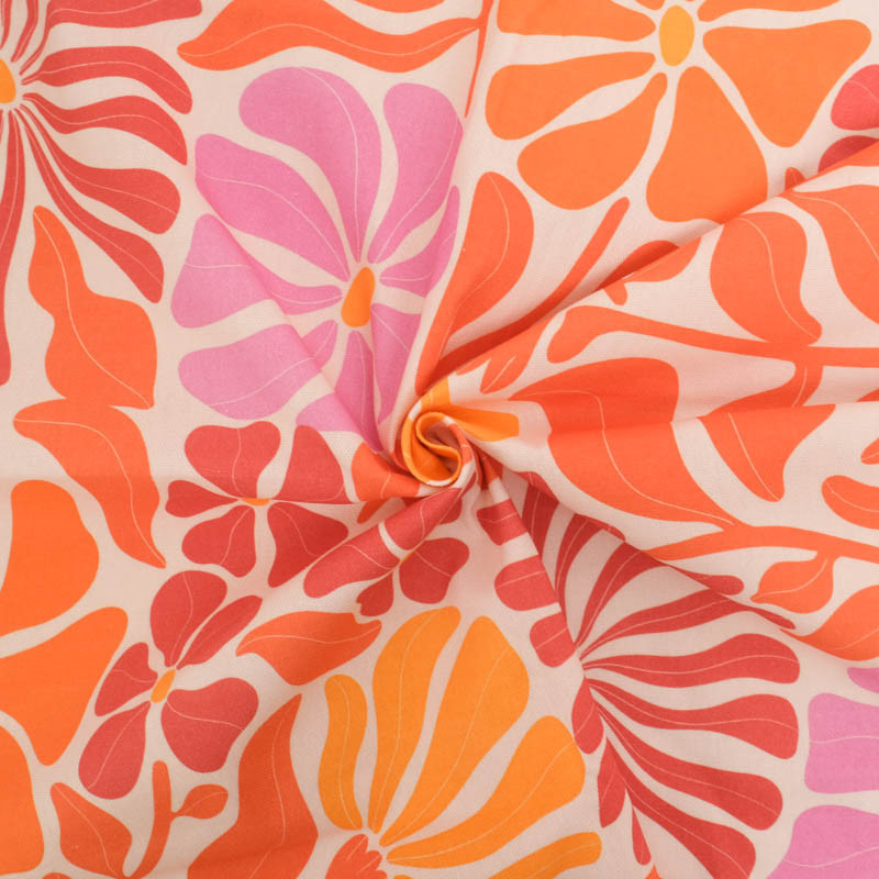 Bachette De Coton Motif Fleuri Seventies Rose et Orange - Maison Klem