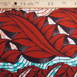 Tissu Wax Vert Menthe Motif Rouge - Maison Klem