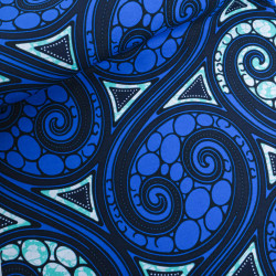 Tissu Wax Bleu Roi Motif Vert Menthe - Maison Klem