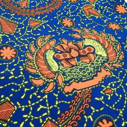 Tissu Wax Bleu Motif Orange Jaune - Maison Klem