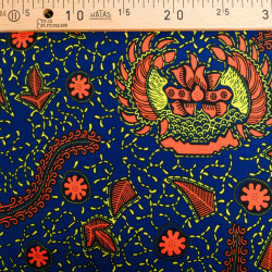Tissu Wax Bleu Motif Orange Jaune - Maison Klem