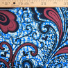 Tissu Wax Bleu Motif Rouge Bordeaux - Maison Klem