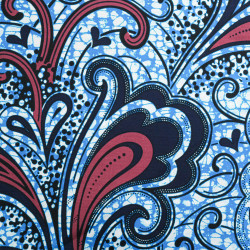 Tissu Wax Bleu Motif Rouge Bordeaux - Maison Klem