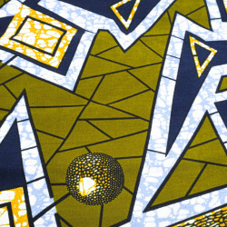 Tissu Wax Vert Kaki Motif Bleu - Maison Klem