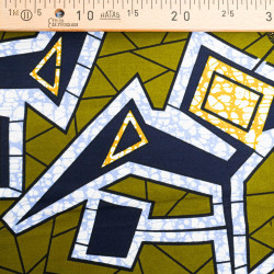 Tissu Wax Vert Kaki Motif Bleu - Maison Klem