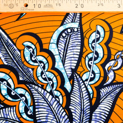 Tissu Wax Orange Motif Bleu - Maison Klem