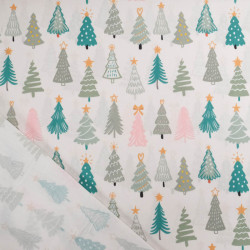 Tissu Noël Coton Sapins de Noël Rose et Vert - Maison Klem