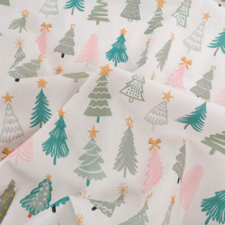 Tissu Noël Coton Sapins de Noël Rose et Vert - Maison Klem
