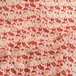 Tissu Noël Coton Flocon Blanc Fond Rouge - Maison Klem