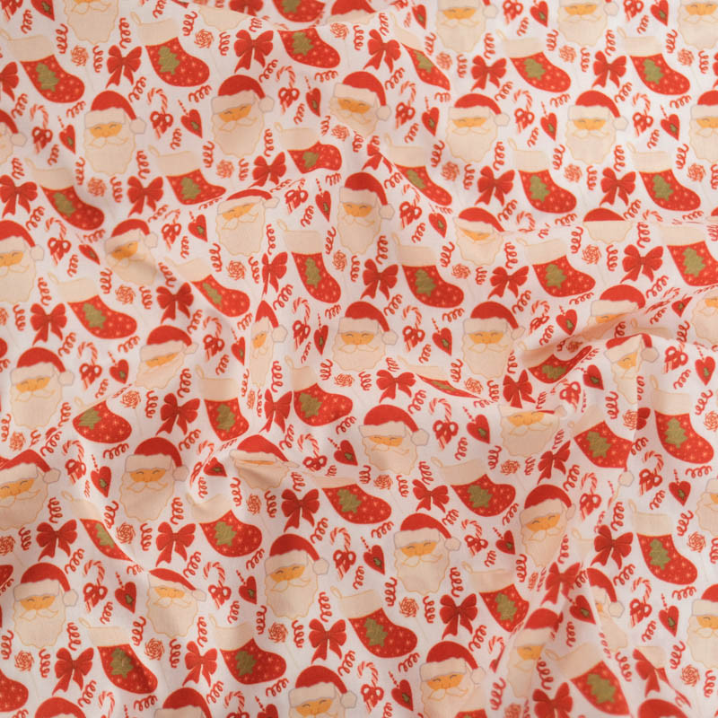 Tissu Noël Coton Flocon Blanc Fond Rouge - Maison Klem