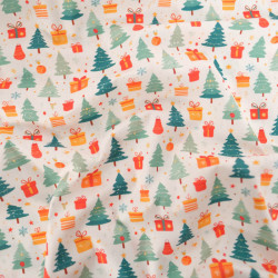 Tissu Noël Coton Flocon Blanc Fond Rouge - Maison Klem