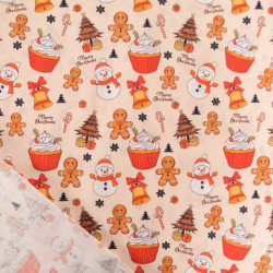 Tissu Noël Coton Flocon Blanc Fond Rouge - Maison Klem