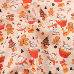 Tissu Noël Coton Flocon Blanc Fond Rouge - Maison Klem